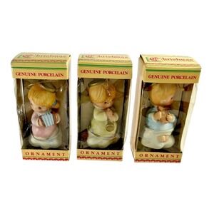 3 Vintage Sears Roebuck Christmas Mementoes Porcelain Angels Band Ornaments